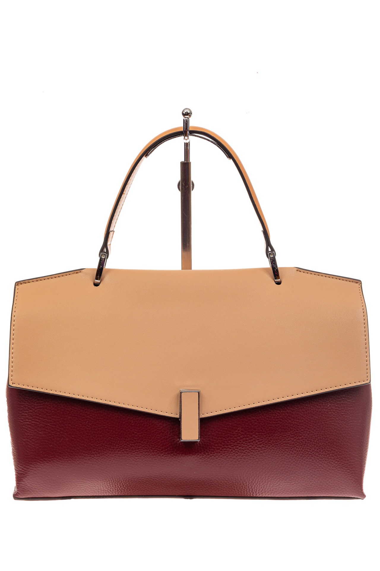 На фото 2 - Женская сумка портфель из натуральной кожи, цвет бордовый+песочный