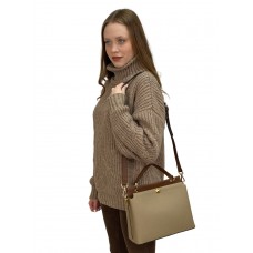 На фото 1 - Небольшая женская сумка из натуральной кожи, цвет бежевый с коричневым