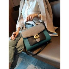 На фото 2 - Женская сумка-портфель из фактурной натуральной кожи, цвет бирюзовый с серым и чёрным