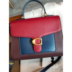 На фото 3 - Женская сумка-портфель из фактурной натуральной кожи, цвет бордовый с красным и синим