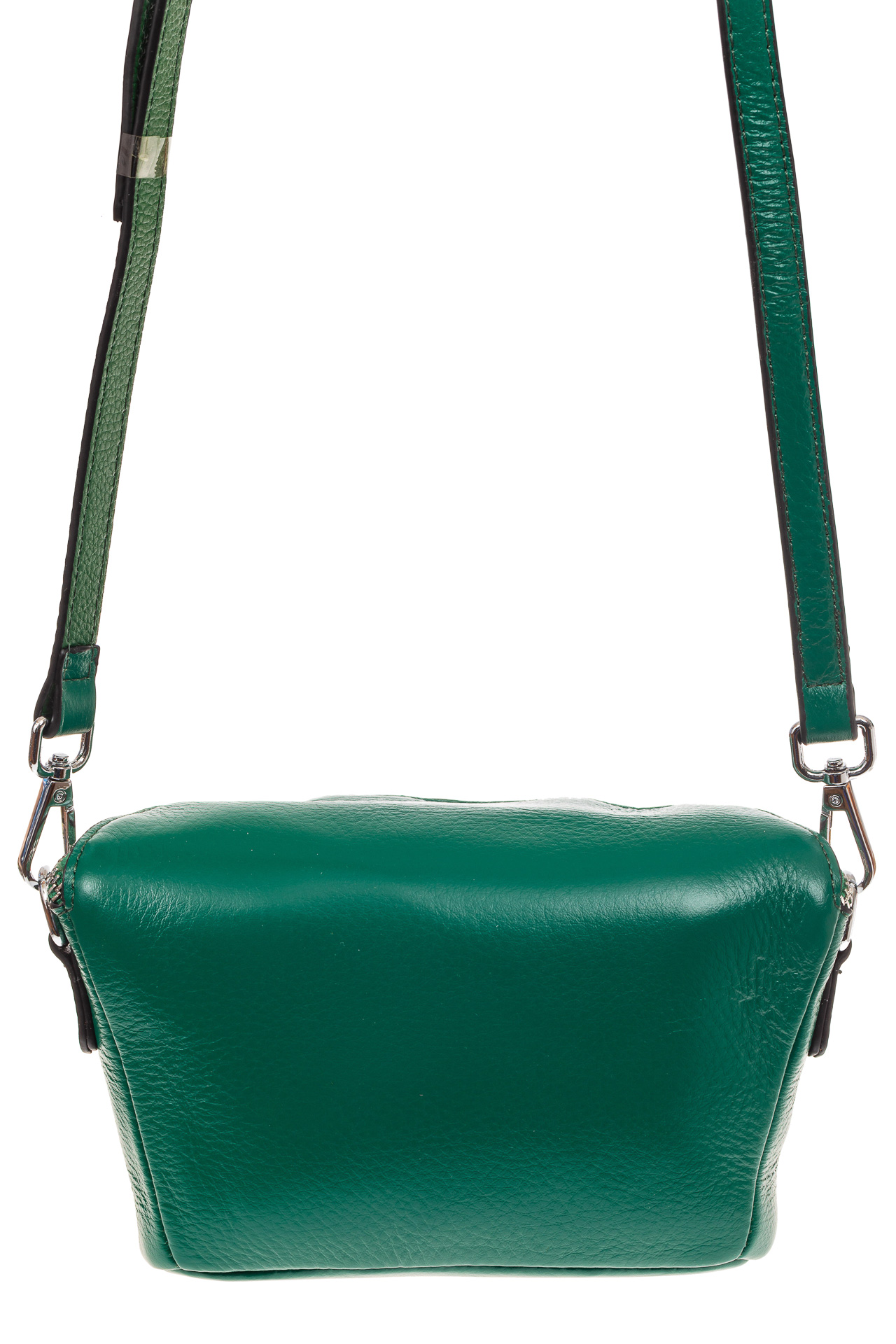 На фото 2 - Модная сумка-ведерко из натуральной кожи, цвет зеленый