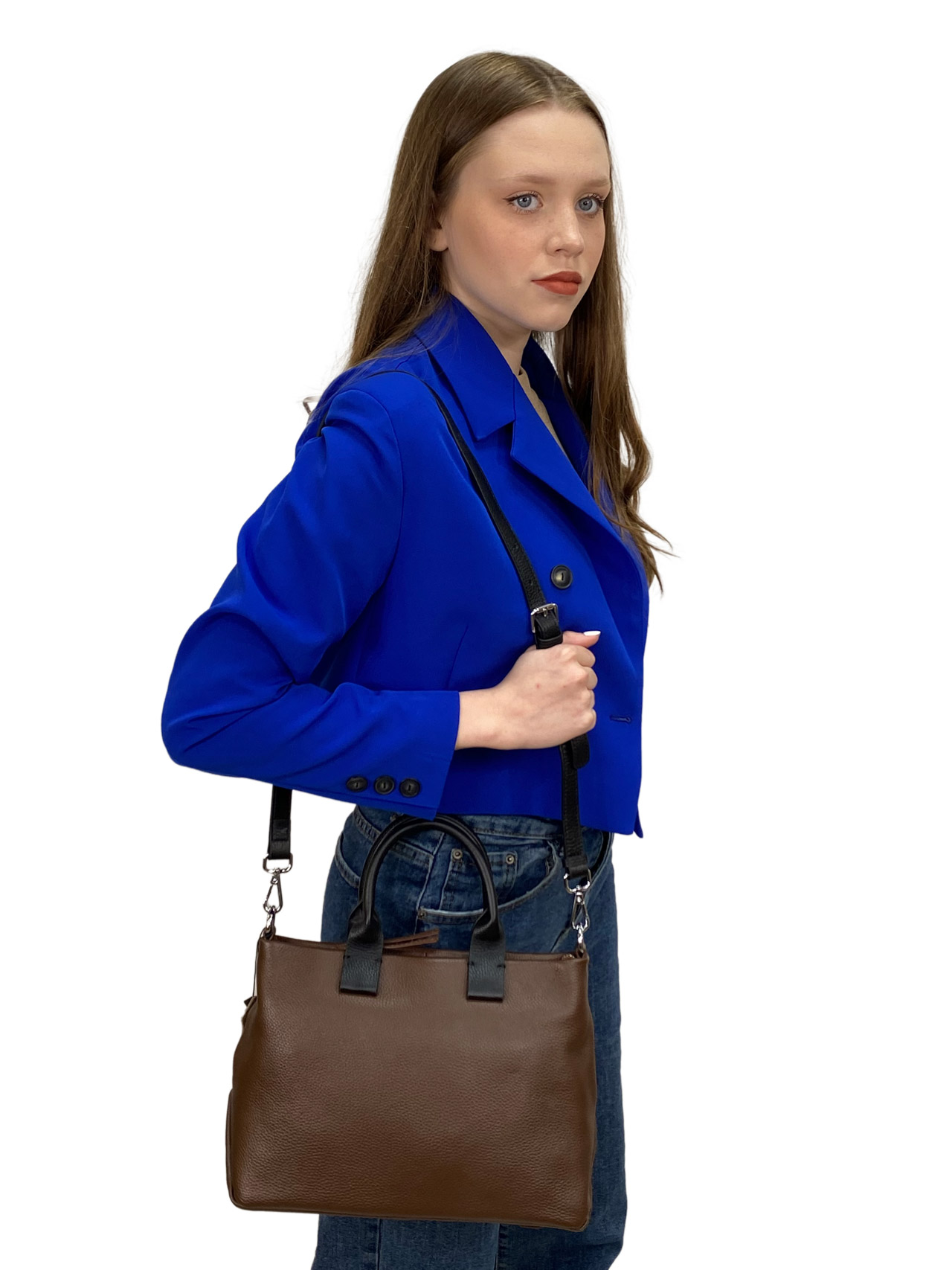На фото 2 - Женская сумка из натуральной кожи, цвет шоколад