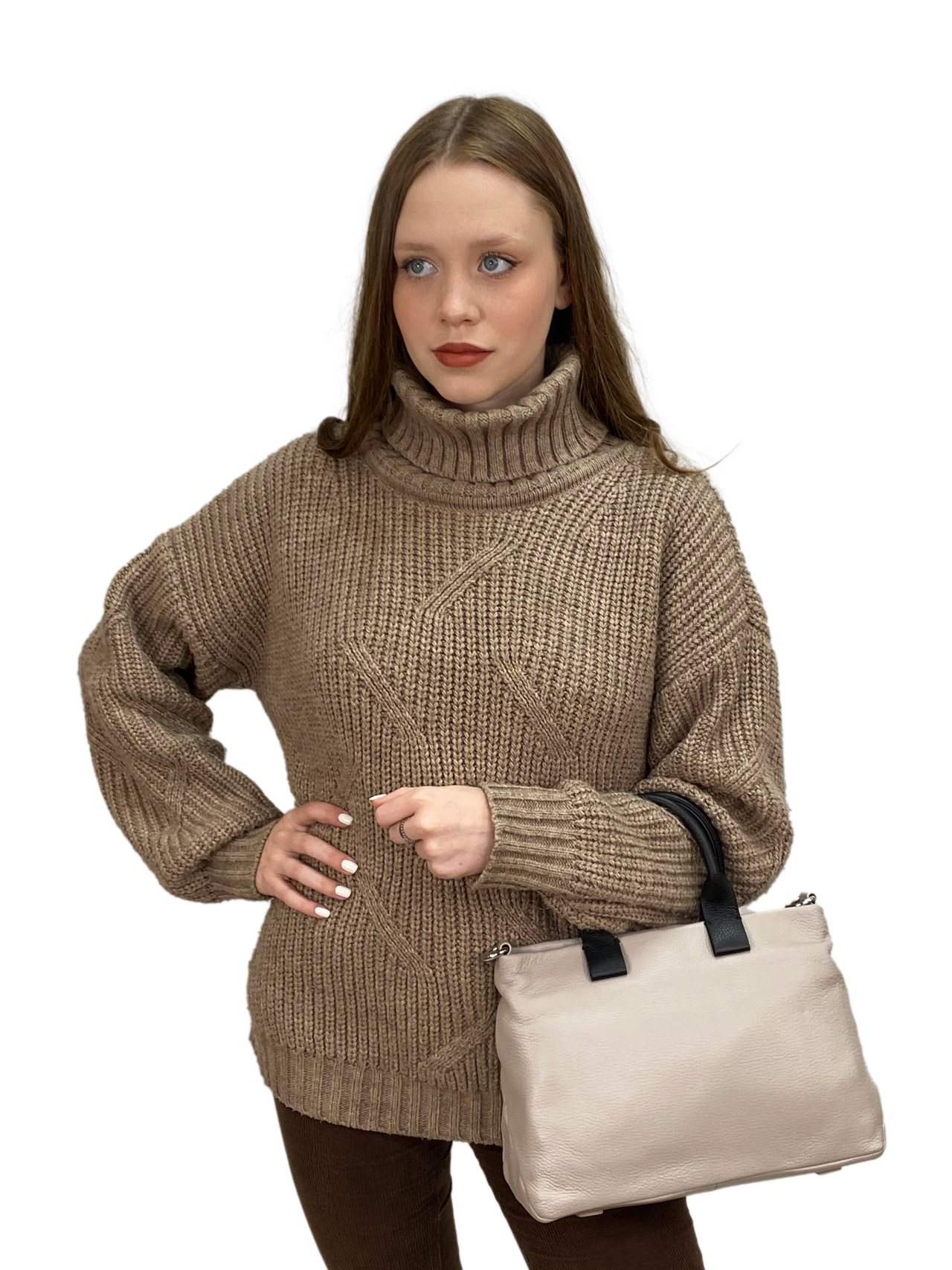 На фото 2 - Женская сумка  из натуральной кожи, цвет светло серый