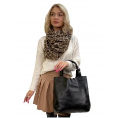 На фото 3 - Женская сумка шоппер из натуральной кожи, цвет черный