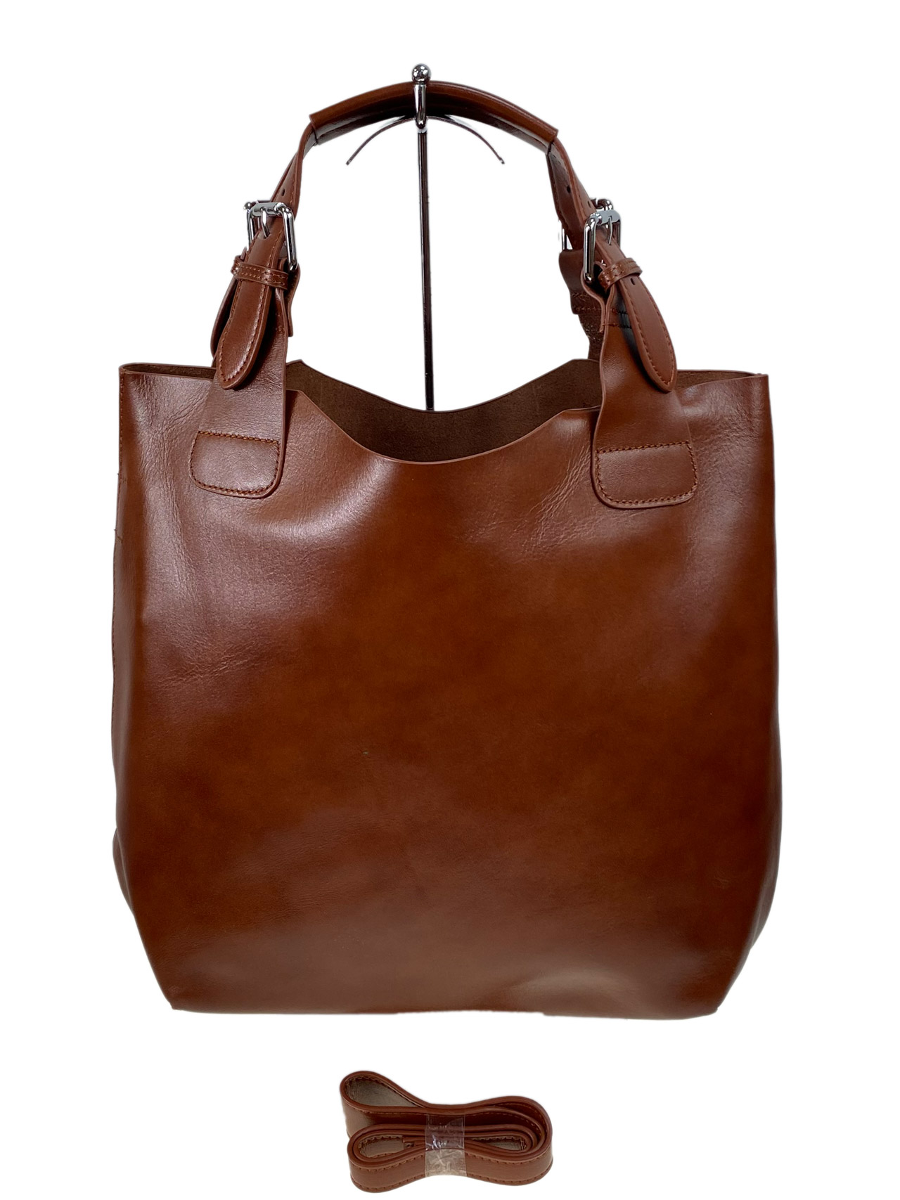 На фото 2 - Женская сумка шоппер из натуральной кожи, цвет рыжий