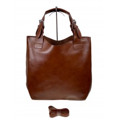 На фото 2 - Женская сумка шоппер из натуральной кожи, цвет рыжий