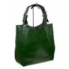 На фото 1 - Женская сумка шоппер из натуральной кожи, цвет зеленый