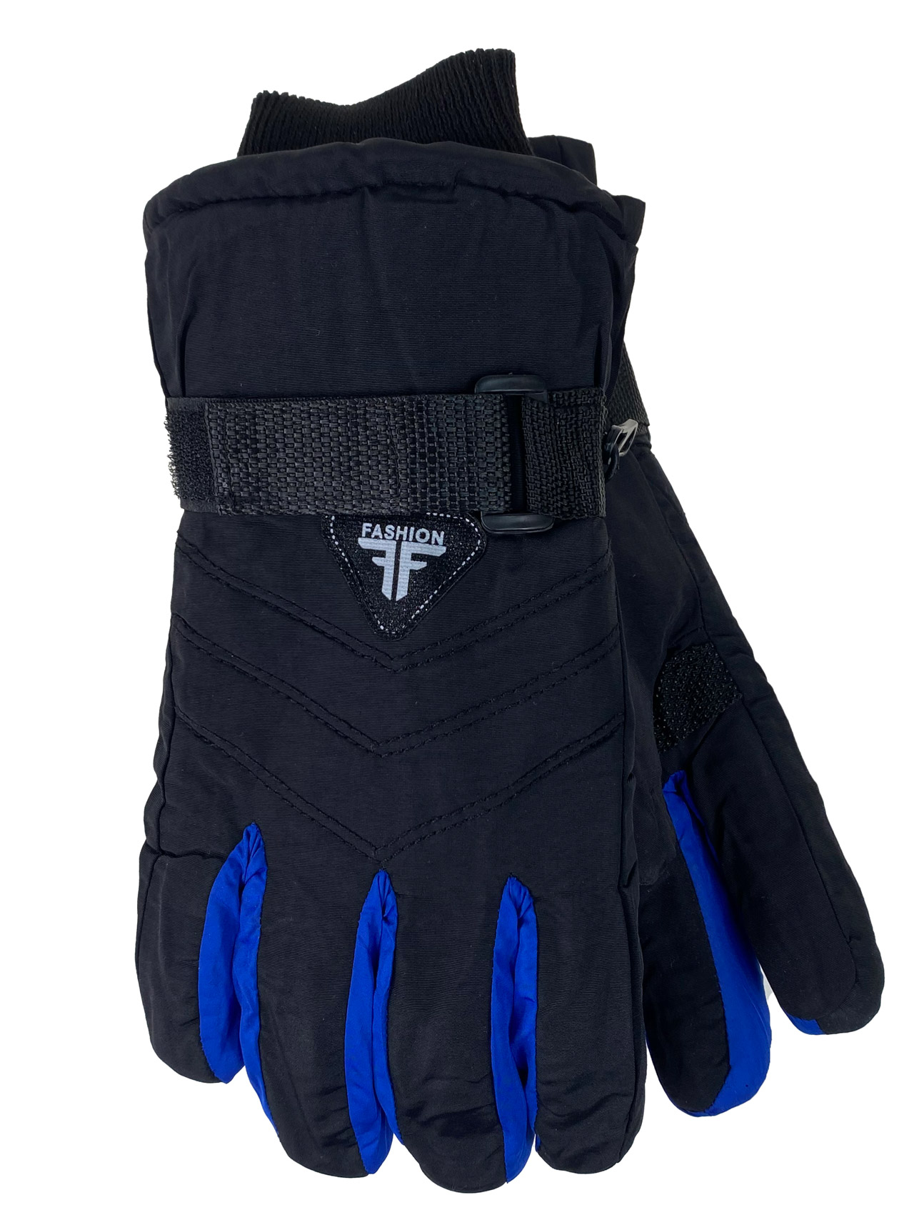 На фото 1 - Подростковые утепленные перчатки, цвет черный с ярко синим