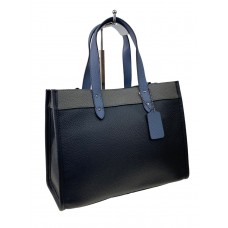На фото 1 - Женская сумка  из натуральной кожи, цвет черный с серым и синим