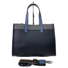 На фото 3 - Женская сумка  из натуральной кожи, цвет черный с серым и синим