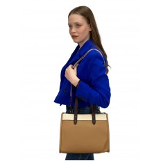 На фото 2 - Женская сумка  из натуральной кожи, цвет бежевый с молочным и темно бордовым