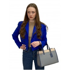 На фото 2 - Женская сумка  из натуральной кожи, цвет  голубой с молочным и синим