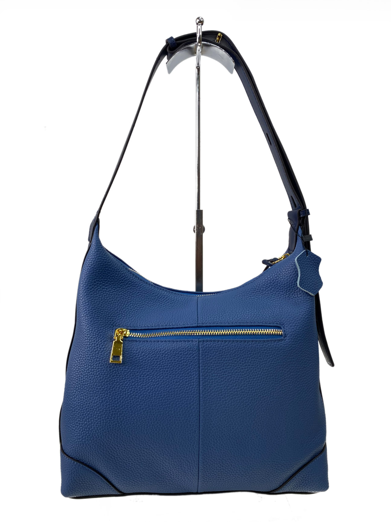На фото 3 - Женская сумка хобо из натуральной кожи, цвет  синий