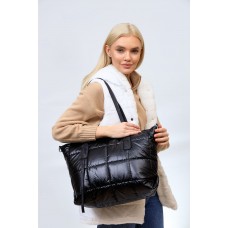 На фото 1 - Женская сумка-шоппер из водооталкивающей ткани, цвет черный