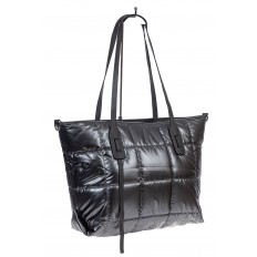 На фото 3 - Женская сумка-шоппер из водооталкивающей ткани, цвет серый металлик