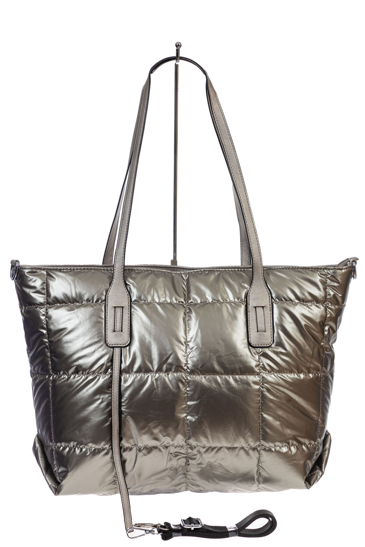 На фото 2 - Женская сумка-шоппер из водооталкивающей ткани, цвет золото