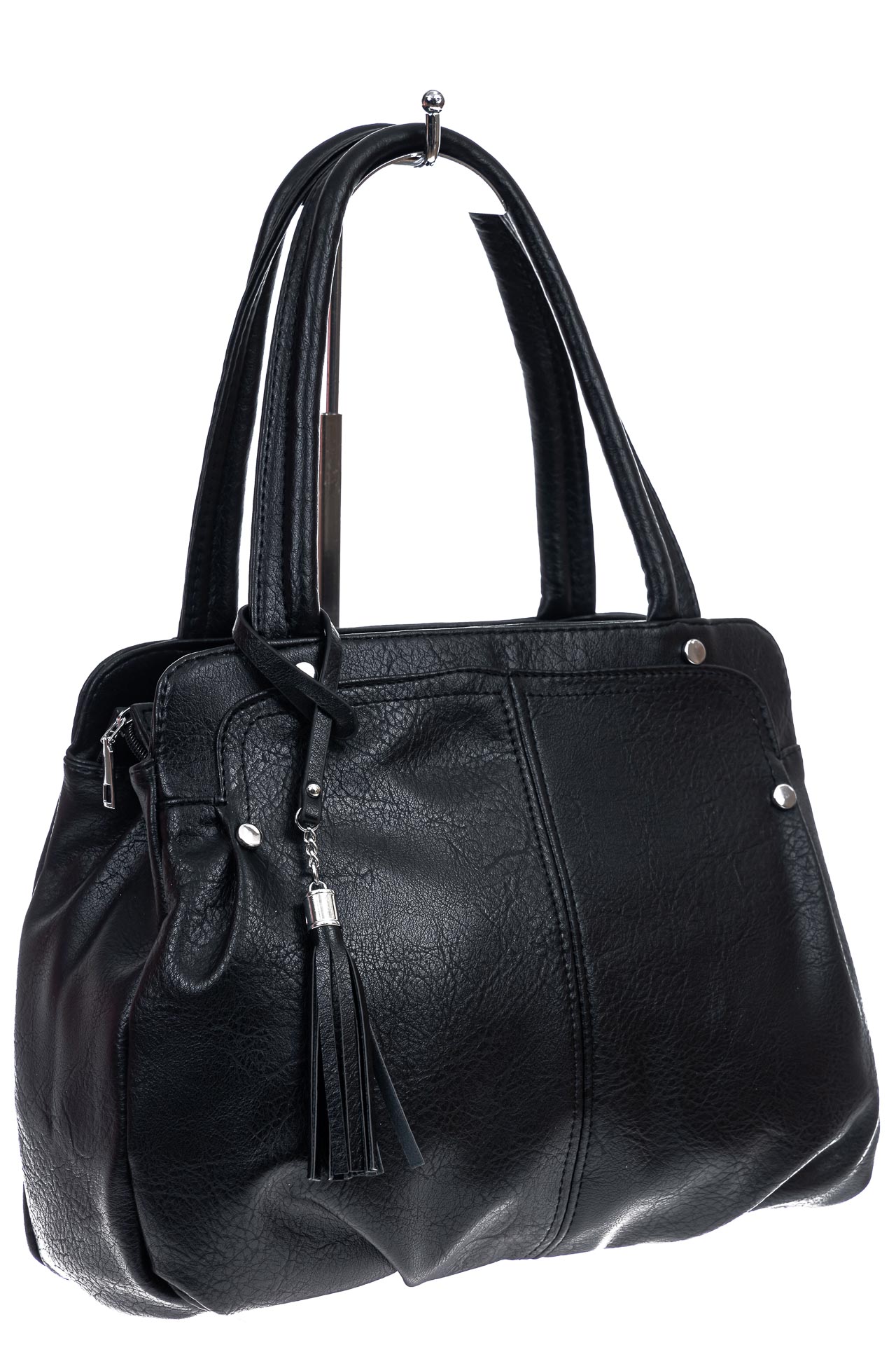 На фото 1 -  Классическая женская сумка из искусственной кожи,цвет черный