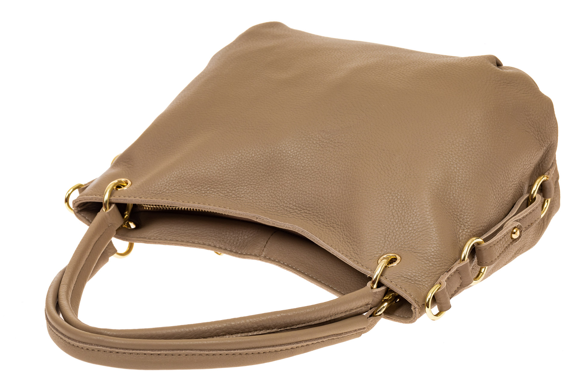 На фото 3 - Большая мягкая сумка из натуральной кожи, цвет бежевый