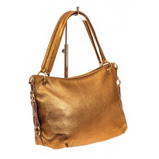 На фото 1 - Большая мягкая сумка из натуральной кожи, цвет золото