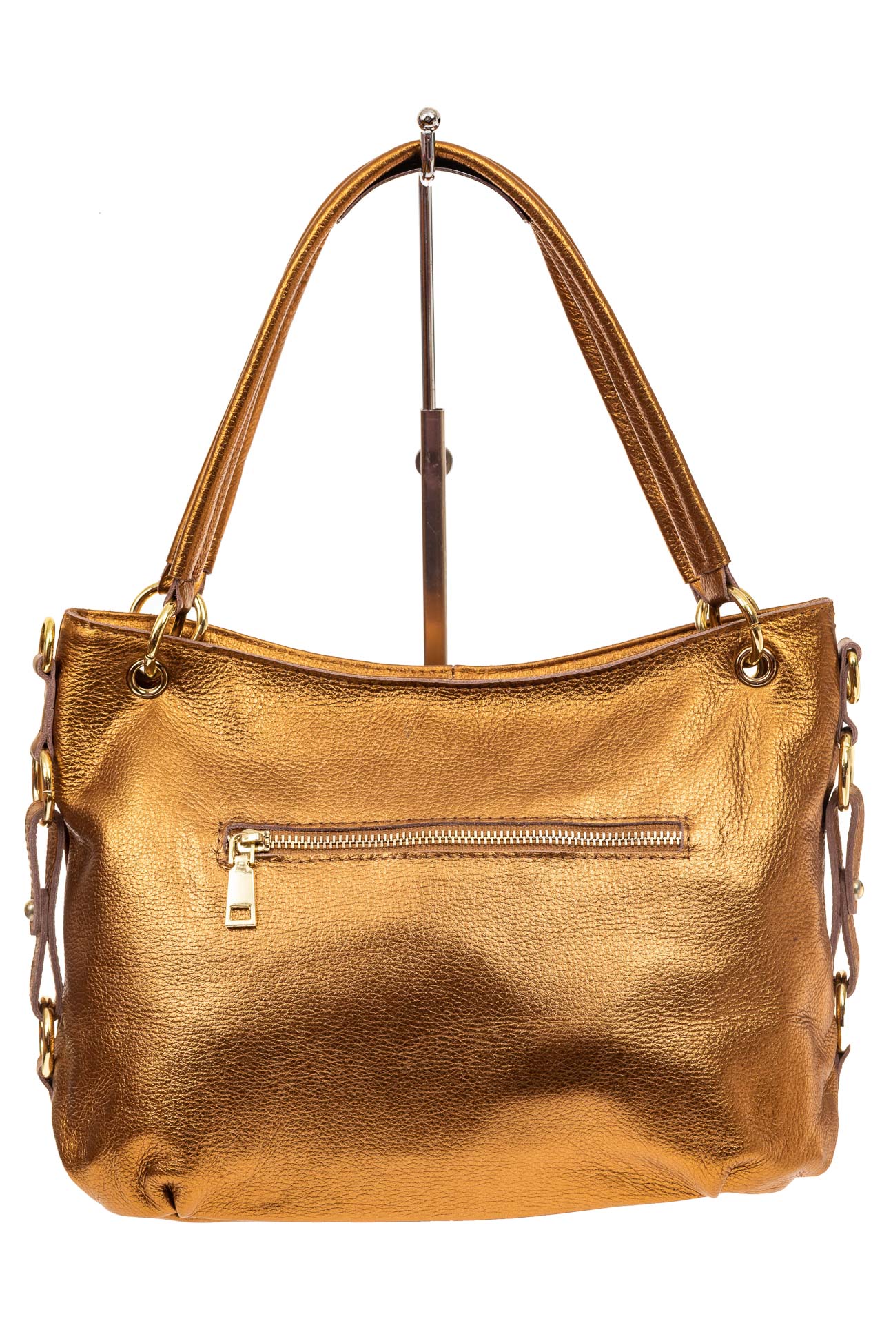 На фото 2 - Большая мягкая сумка из натуральной кожи, цвет золото