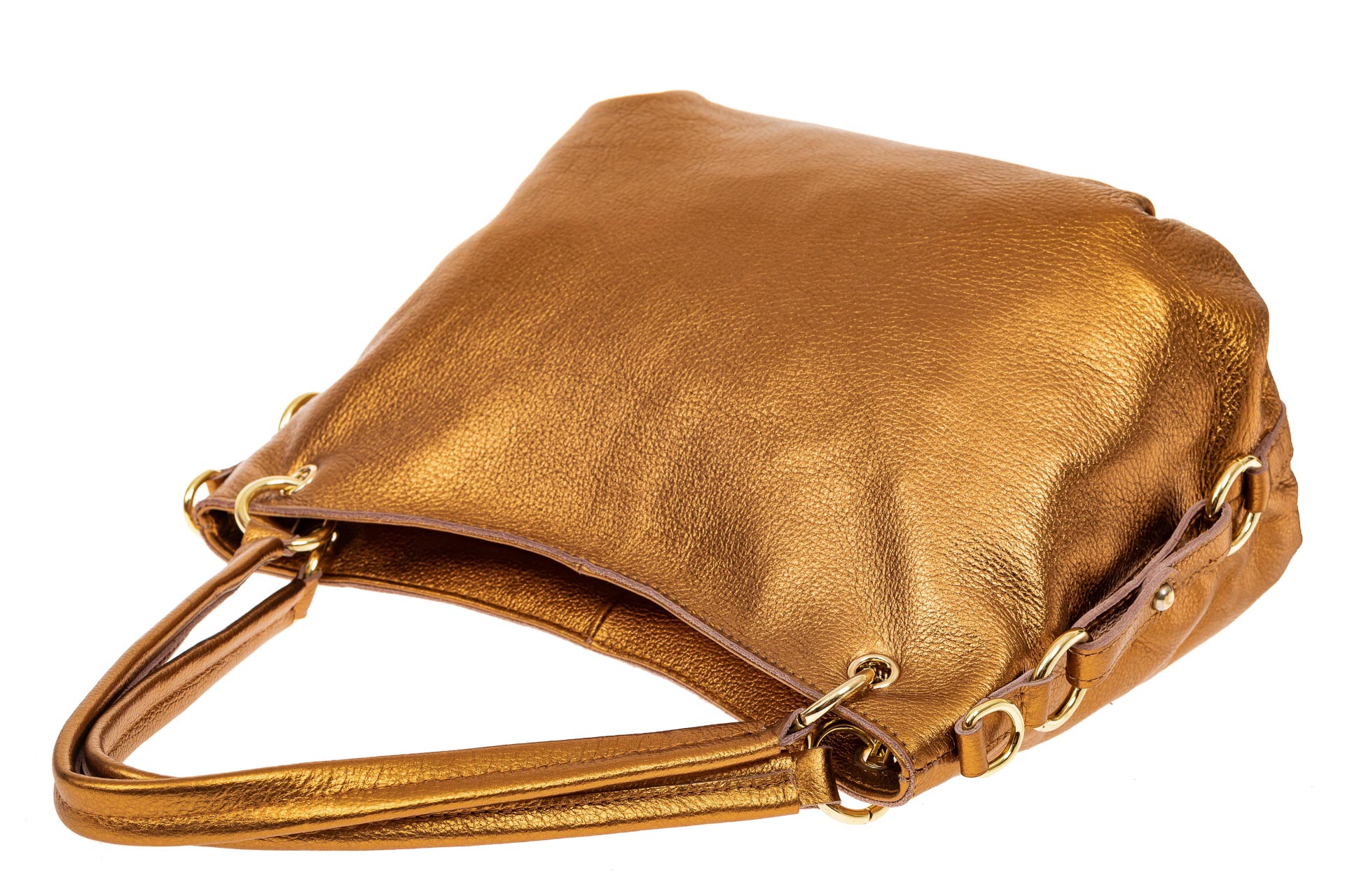 На фото 3 - Большая мягкая сумка из натуральной кожи, цвет золото