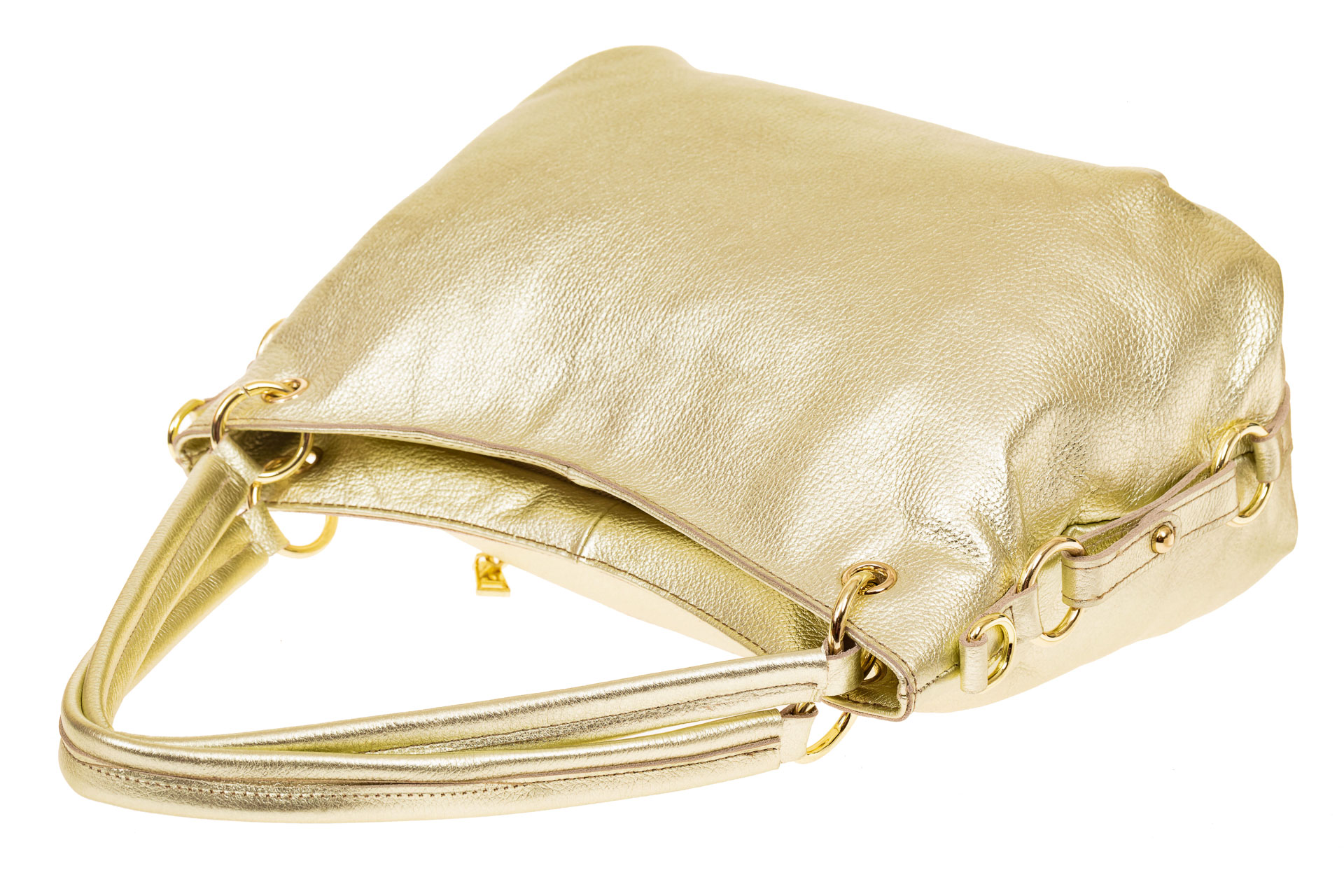 На фото 3 - Большая мягкая сумка из натуральной кожи, цвет светлое золото