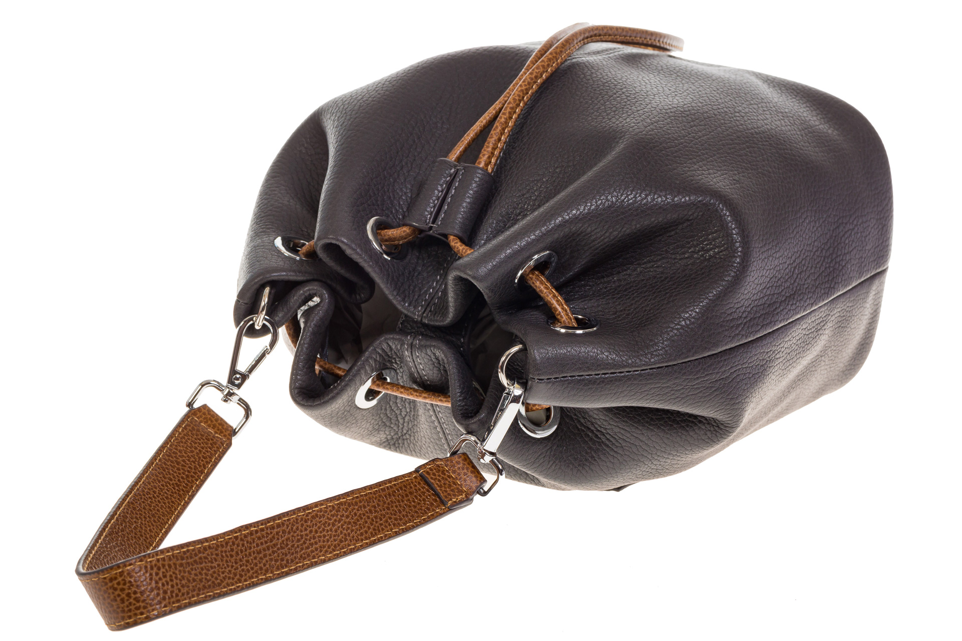 На фото 4 - Женская сумка-торба из натуральной кожи, цвет серый 8137