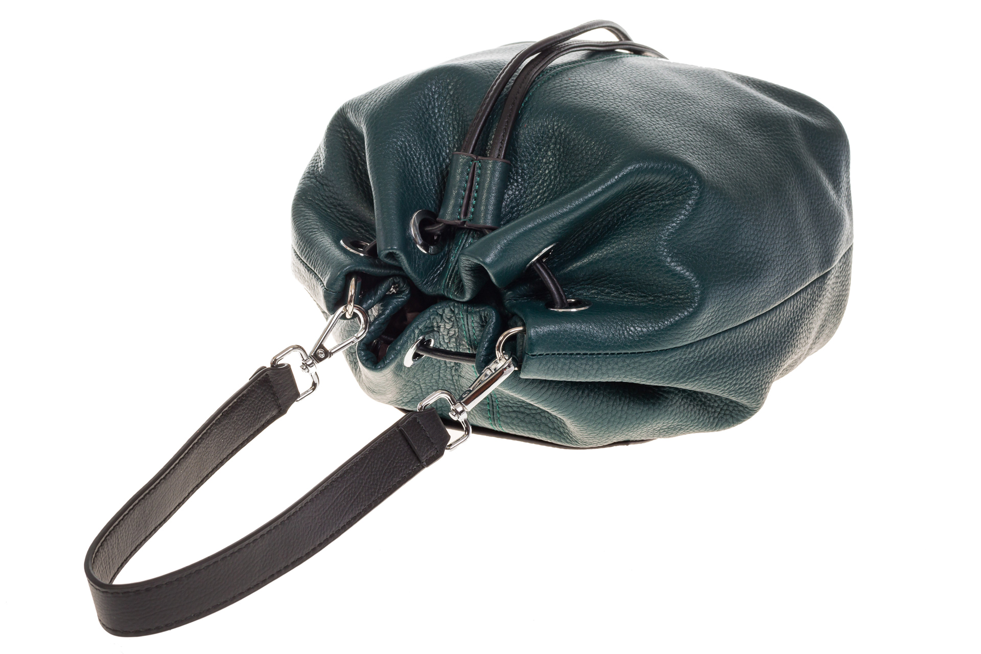 На фото 4 - Женская сумка-торба из натуральной кожи, цвет темно-зеленый 8137