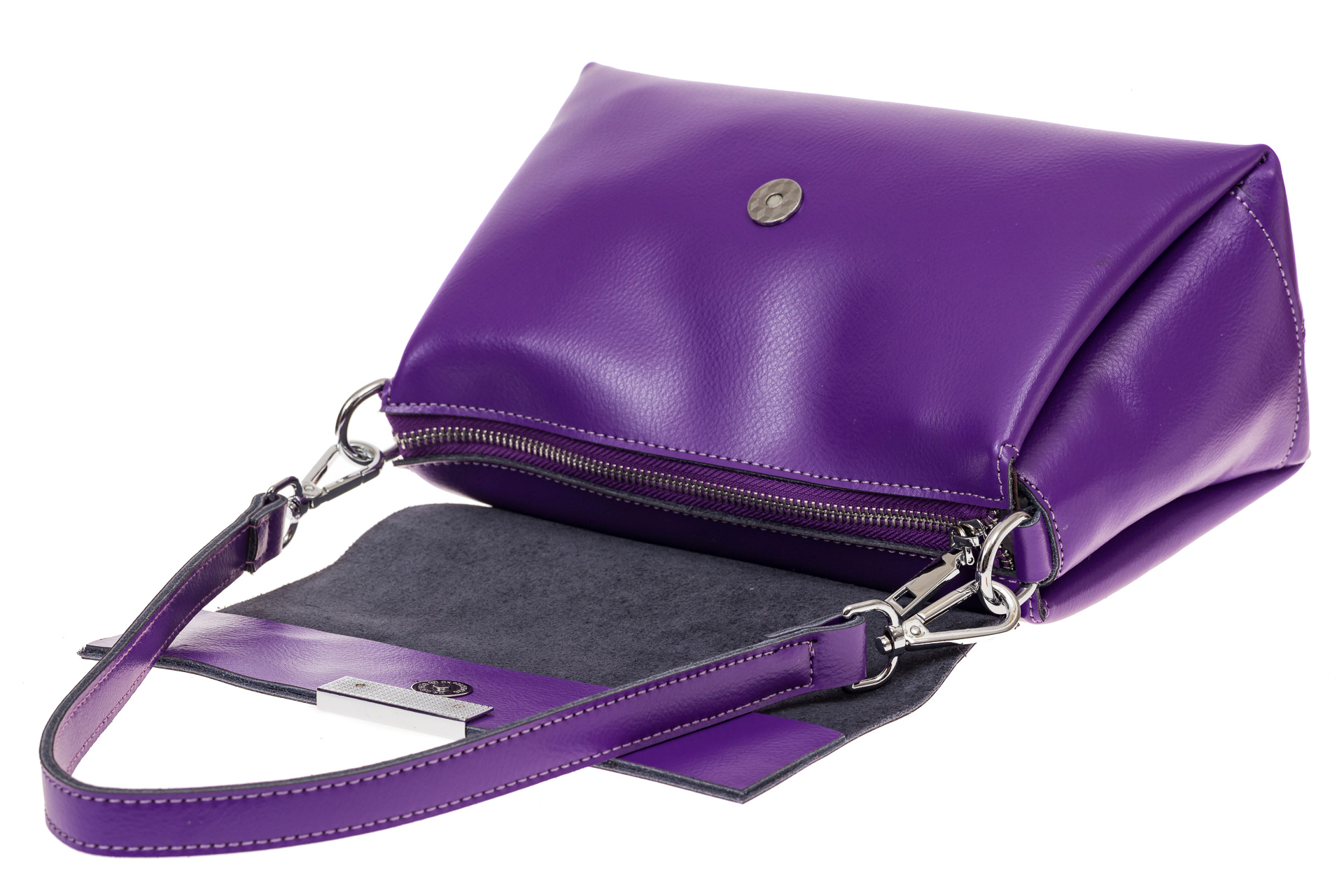 На фото 3 - Женская сумка багет из натуральной кожи, цвет фиолетовый