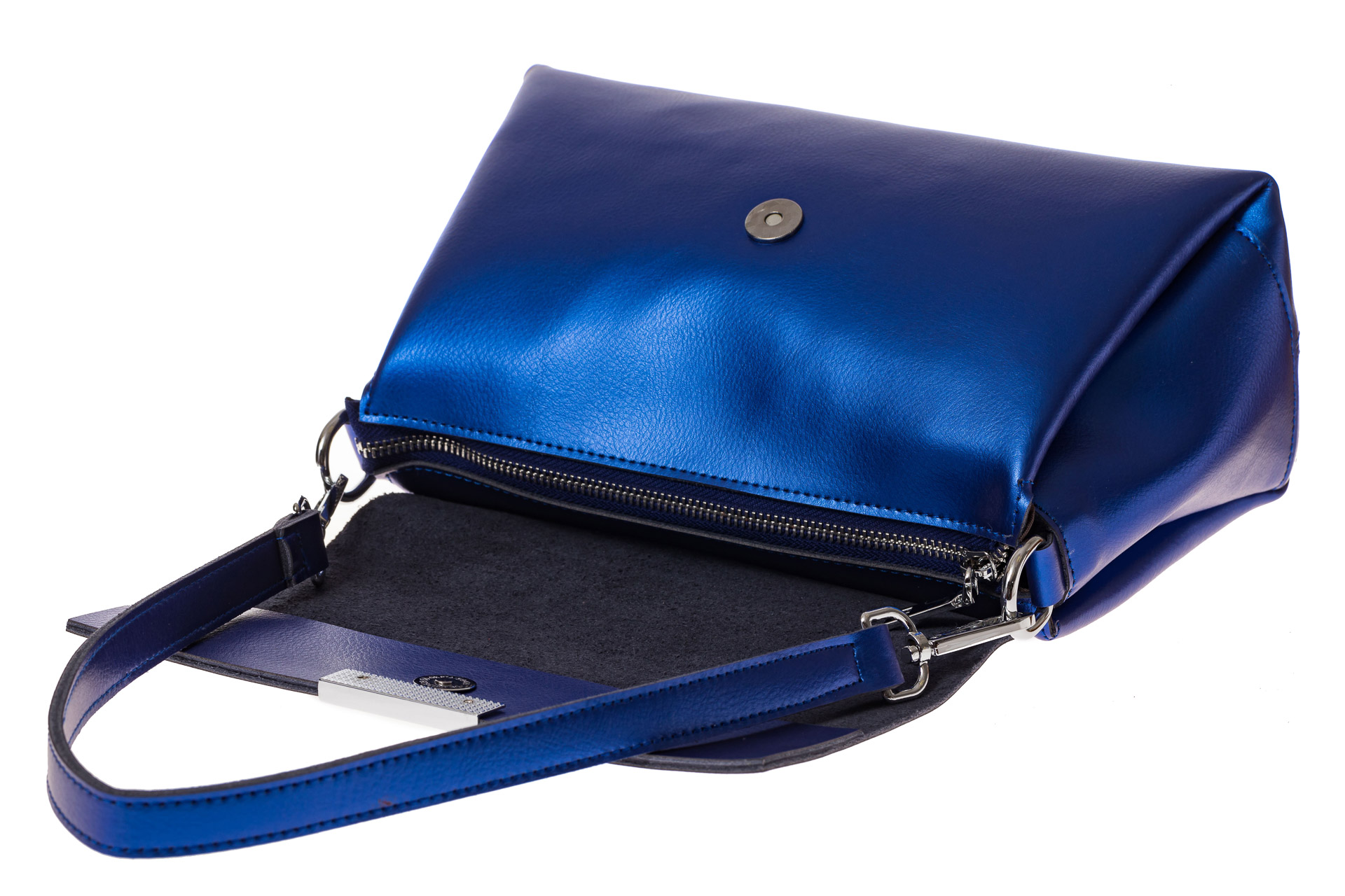 На фото 3 - Женская сумка багет из натуральной кожи, цвет синий