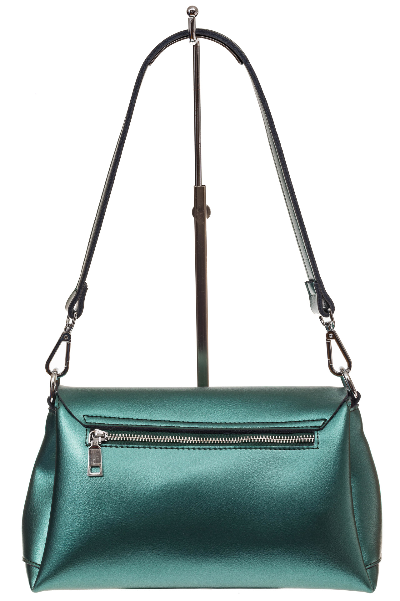 На фото 2 - Женская сумка багет из натуральной кожи, цвет зеленый
