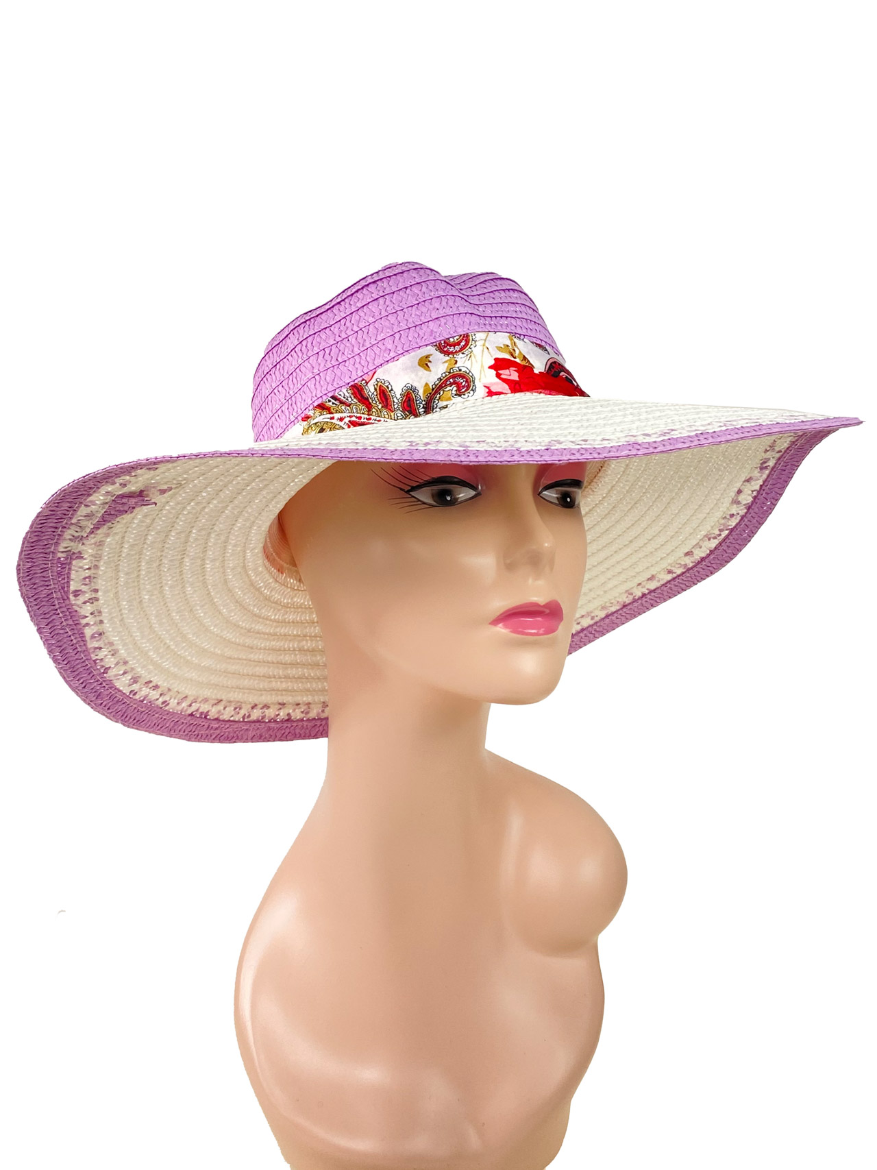 На фото 1 - Летняя женская соломенная шляпа, цвет белый и фиолетовый