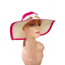 На фото 1 - Летняя женская соломенная шляпа, цвет белый и фуксия