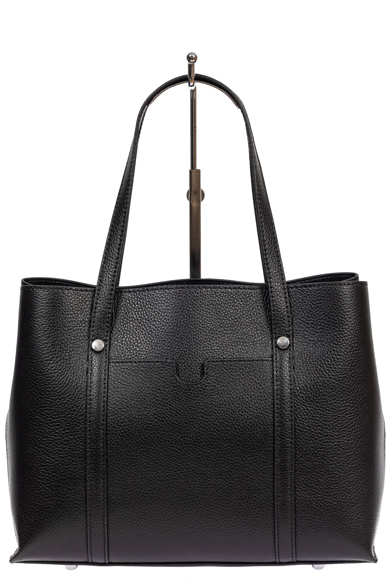 На фото 2 - Женская сумка-тоут из фактурной натуральной кожи, чёрный цвет