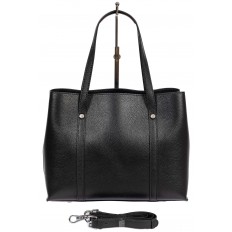 На фото 3 - Женская сумка-тоут из фактурной натуральной кожи, чёрный цвет
