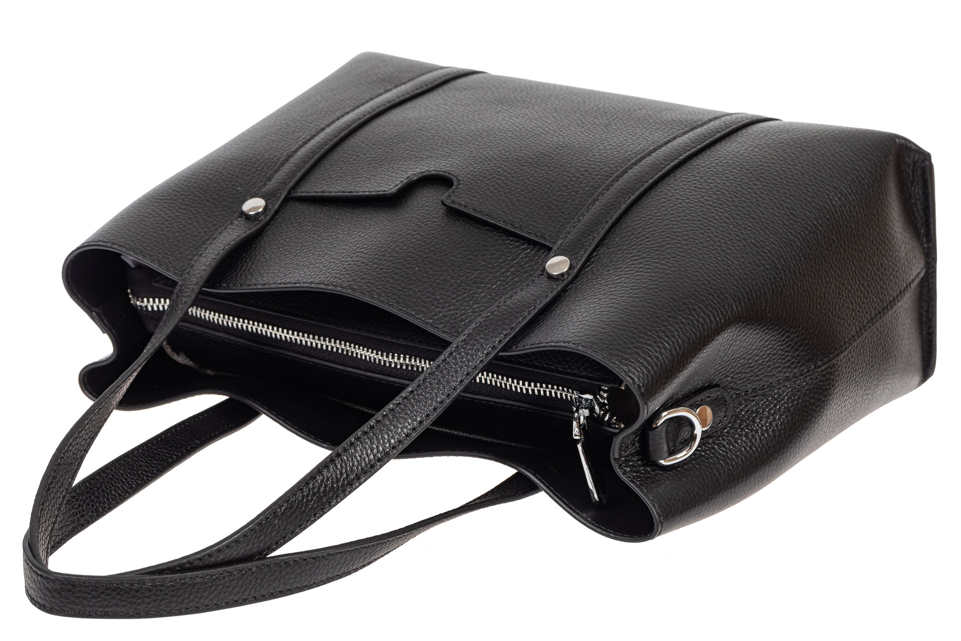 На фото 4 - Женская сумка-тоут из фактурной натуральной кожи, чёрный цвет