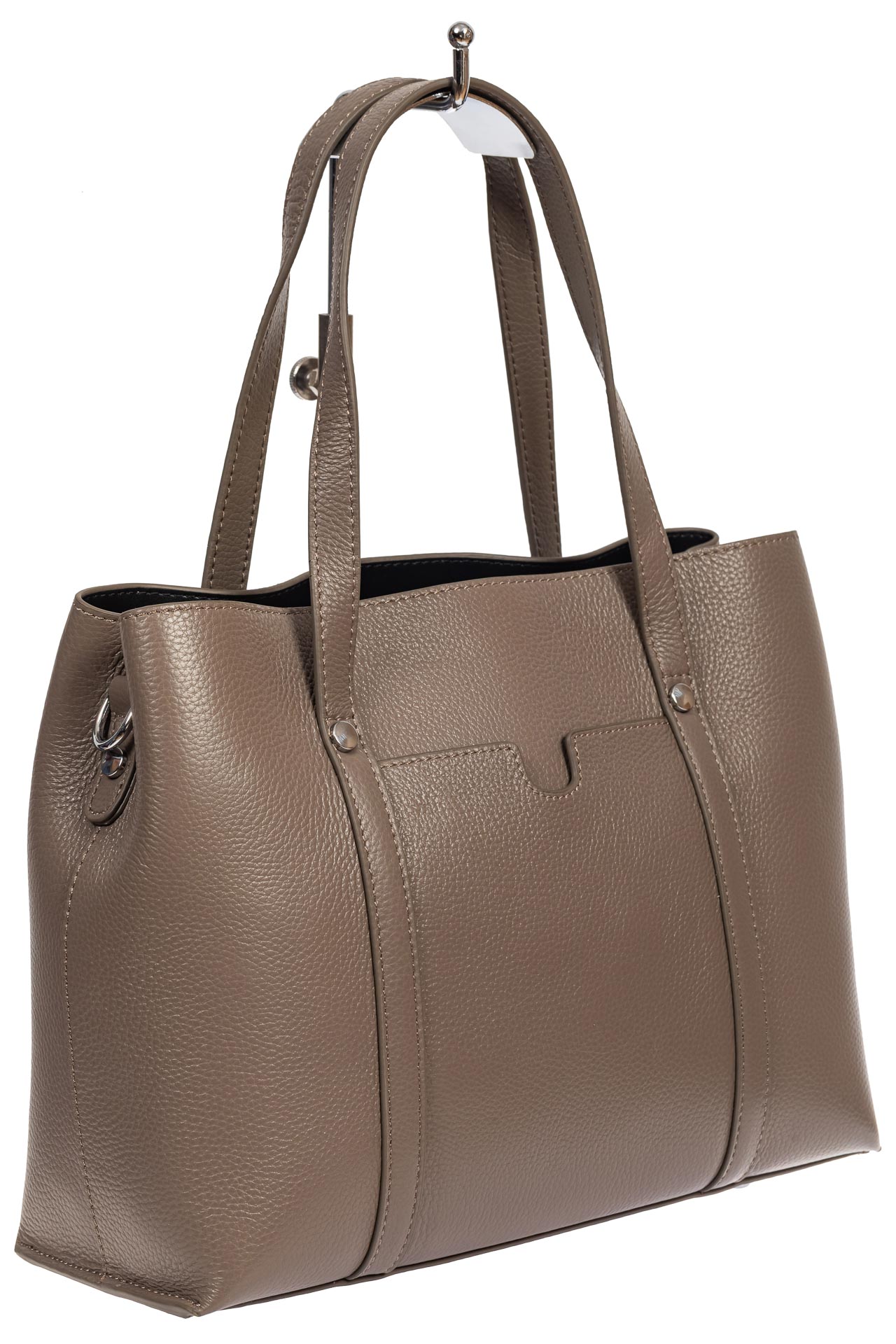 На фото 1 - Женская сумка-тоут из фактурной натуральной кожи, цвет какао