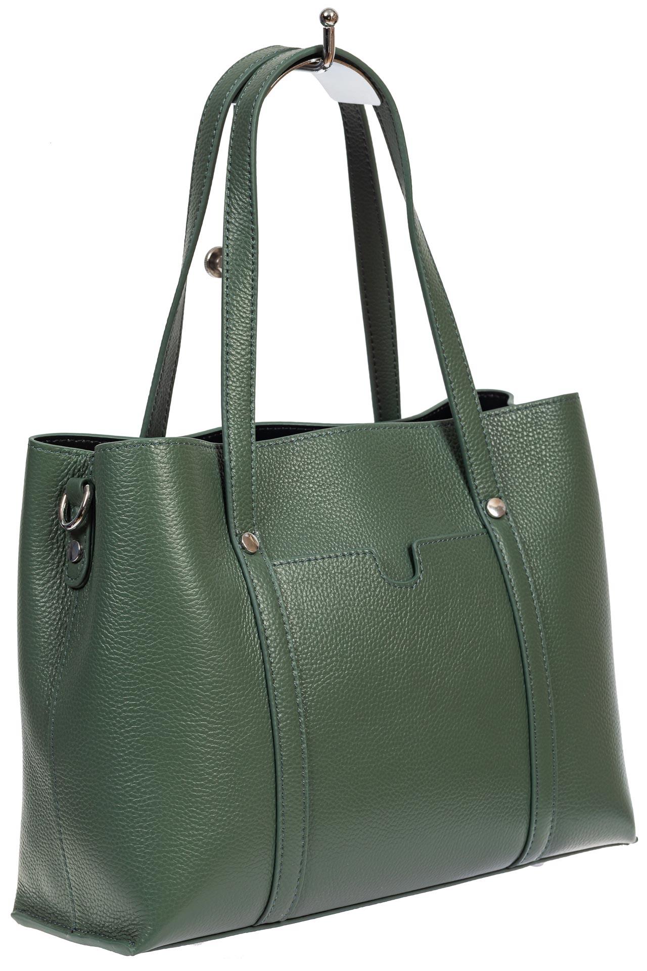 На фото 1 - Женская сумка-тоут из фактурной натуральной кожи, бирюзовый цвет