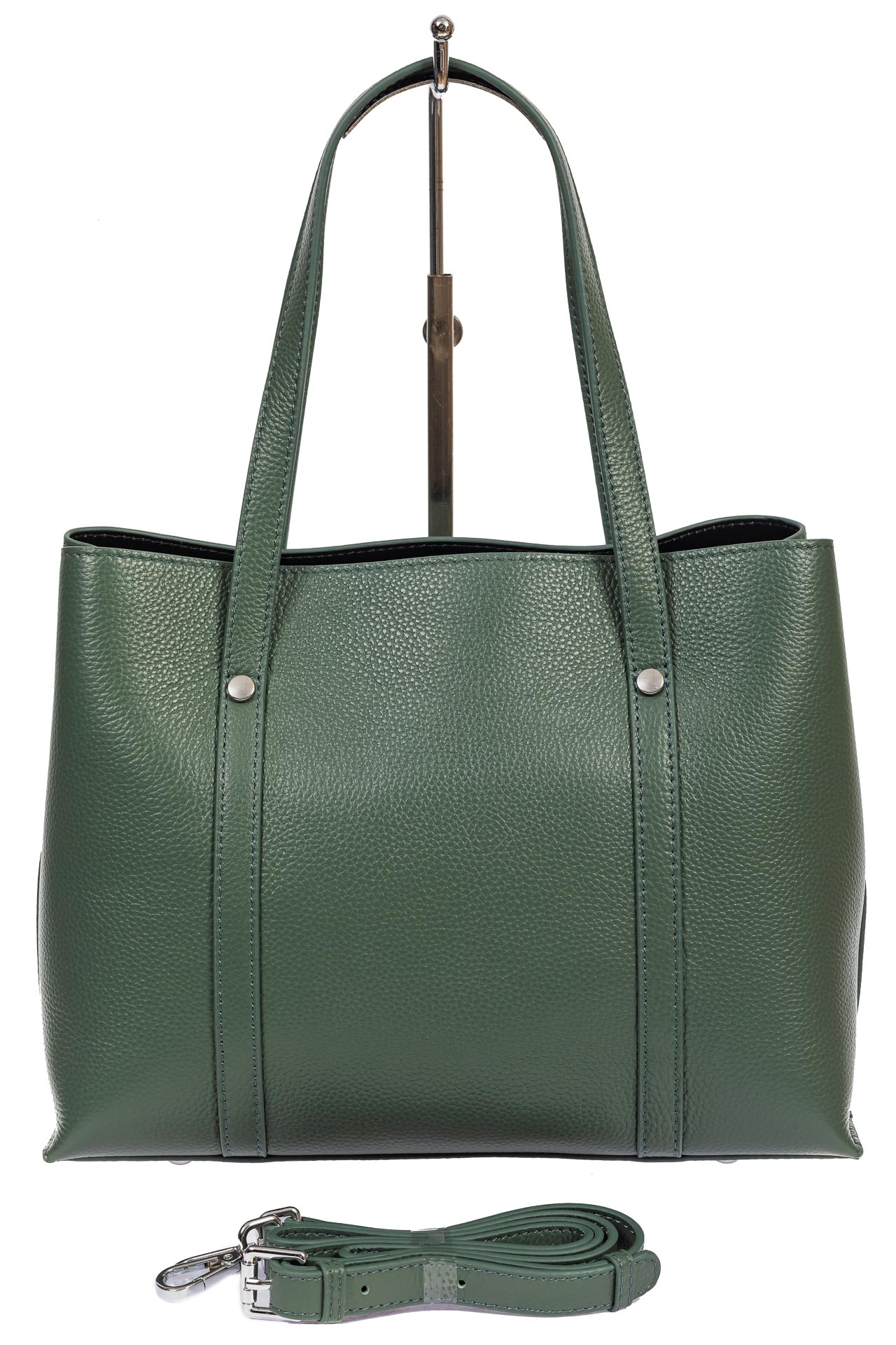 На фото 3 - Женская сумка-тоут из фактурной натуральной кожи, бирюзовый цвет