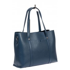 На фото 1 - Женская сумка-тоут из фактурной натуральной кожи, синий цвет
