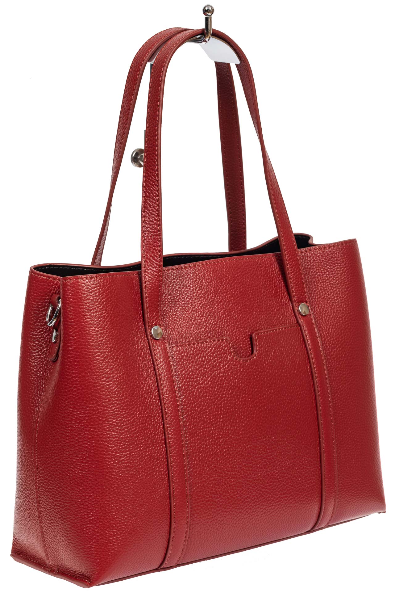 На фото 1 - Женская сумка-тоут из фактурной натуральной кожи, бордовый цвет