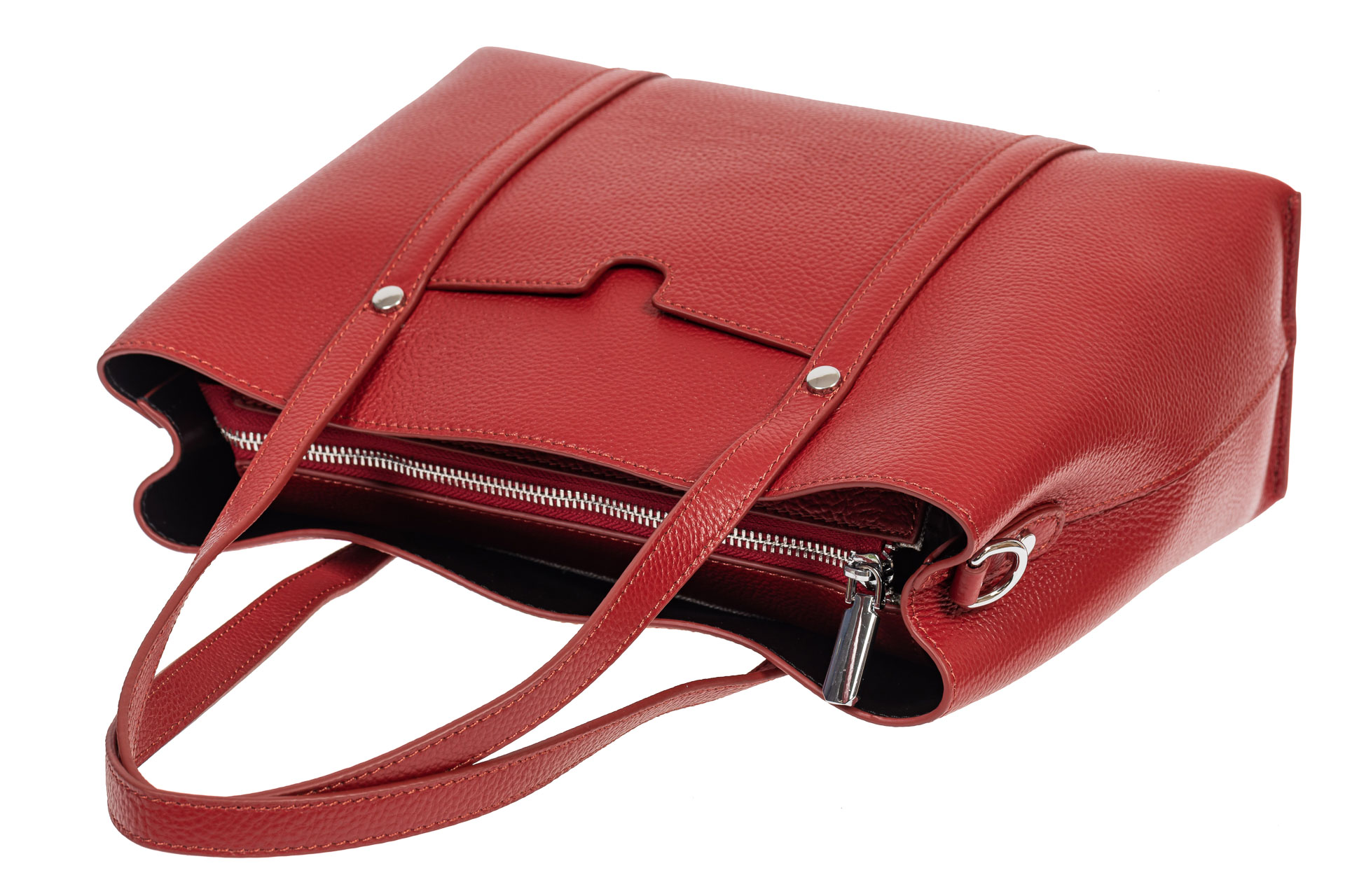 На фото 4 - Женская сумка-тоут из фактурной натуральной кожи, бордовый цвет