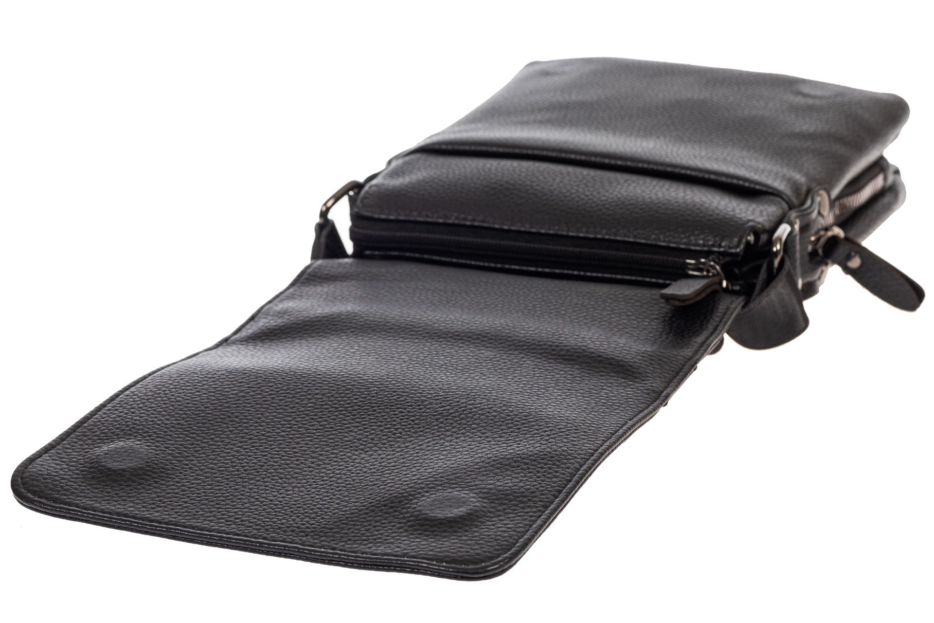 На фото 4 - Мужская сумка-мессенджер из фактурной натуральной кожи, цвет чёрный