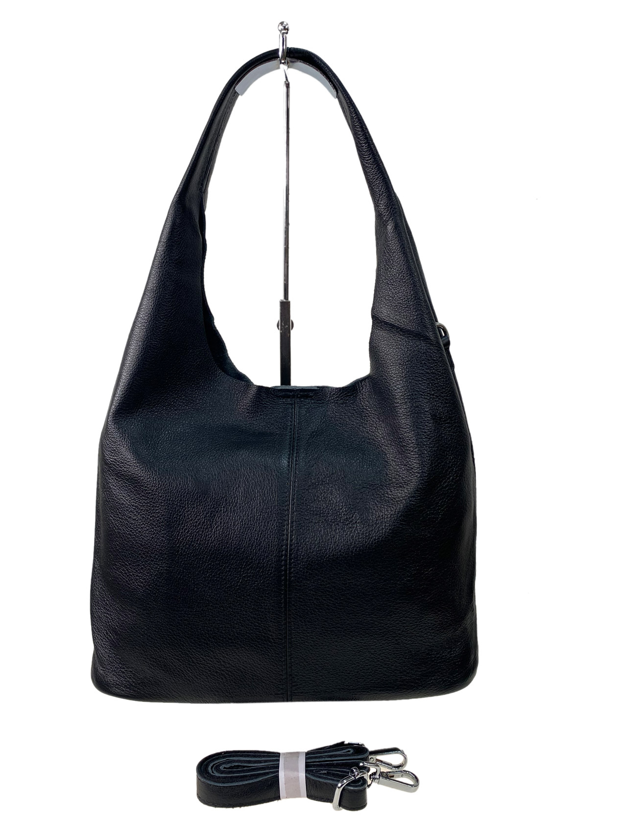 На фото 2 -  Женская сумка шоппер из натуральной кожи, цвет черный