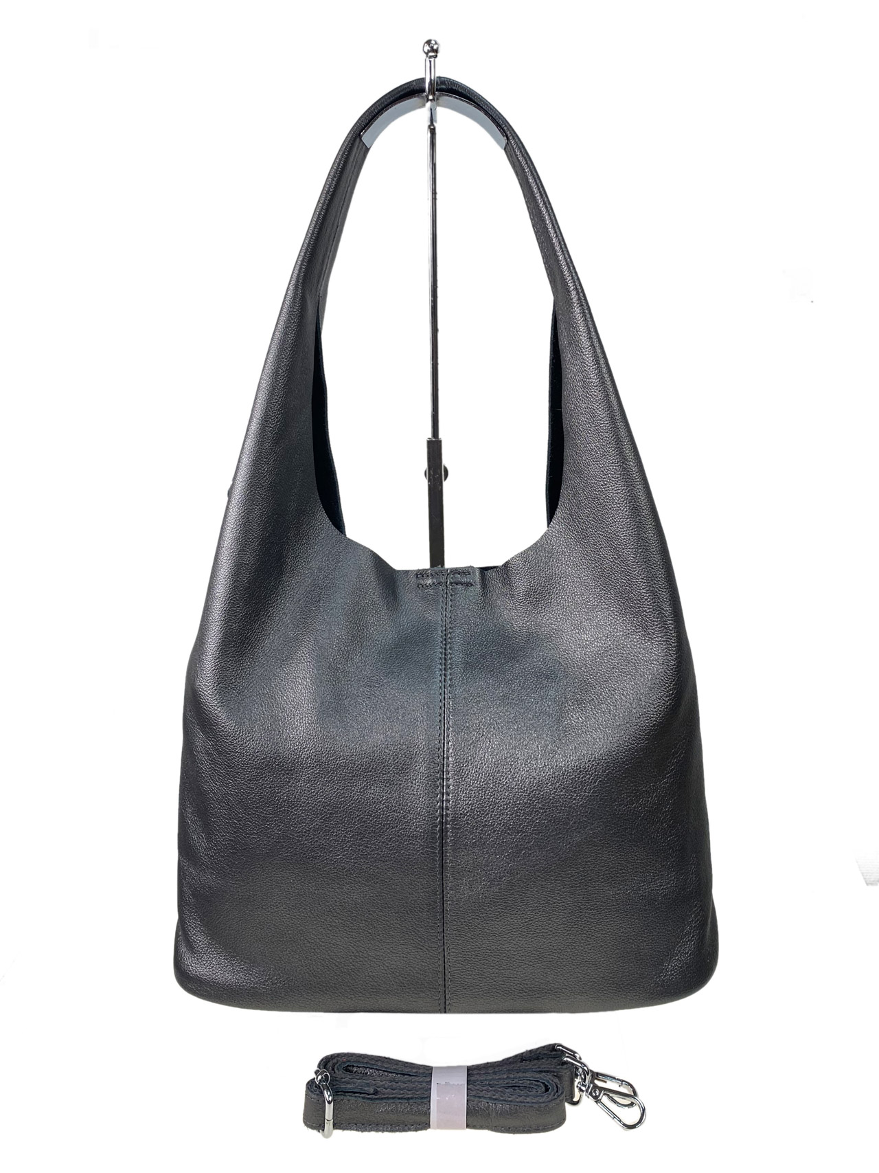 На фото 2 - Женская сумка  из натуральной кожи, цвет  серый металлик