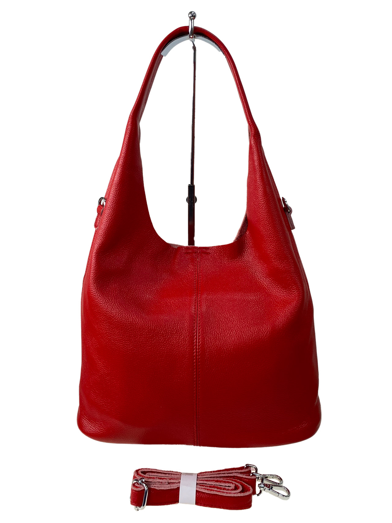 На фото 2 -  Женская сумка шоппер из натуральной кожи, цвет красный