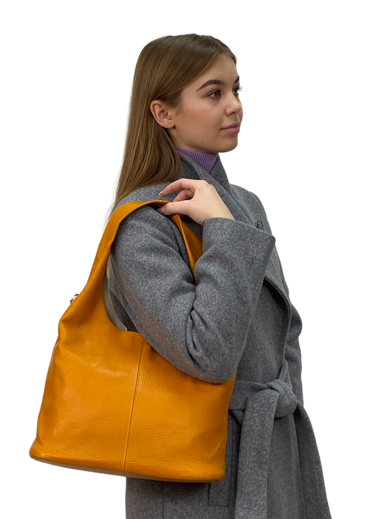 На фото 1 -  Женская сумка шоппер из натуральной кожи, цвет медовый
