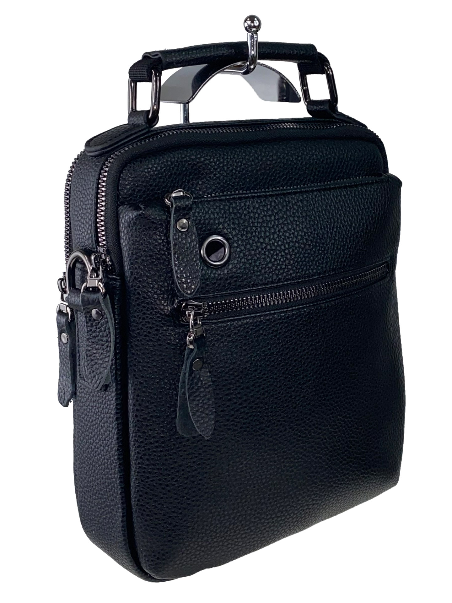На фото 1 - Мужская сумка-планшет из фактурной натуральной кожи, чёрный цвет