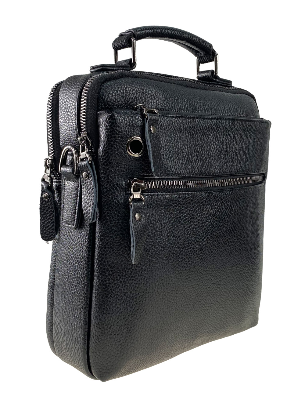 На фото 1 - Мужская деловая сумка из фактурной натуральной кожи, цвет чёрный
