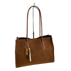 На фото 1 - Женская сумка из искусственной замши, цвет коричнево-рыжий